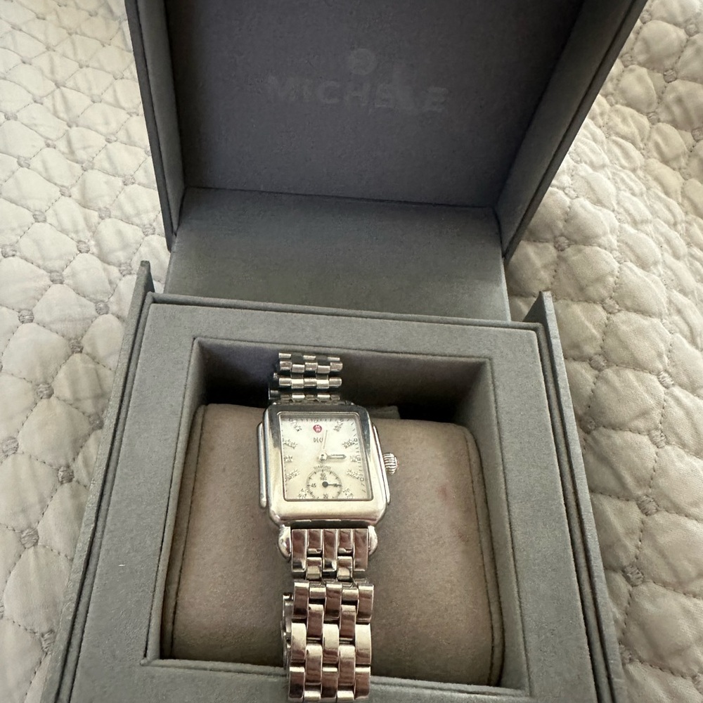 Michele Silver-Tone Square Face Watch